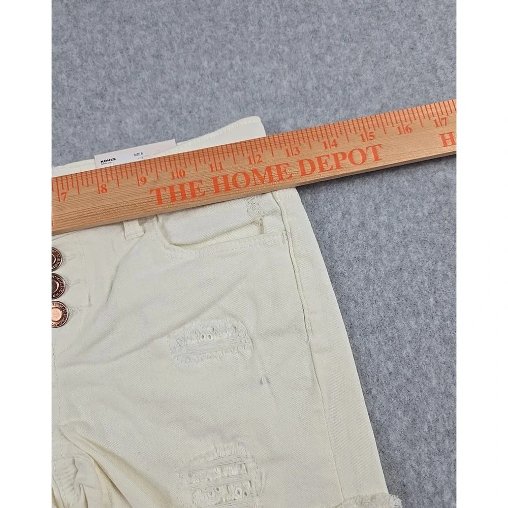 SO Jean Shorts Girls Size 8 Mid Rise Denim Midi Short Distressed Ivory Jeans NWT